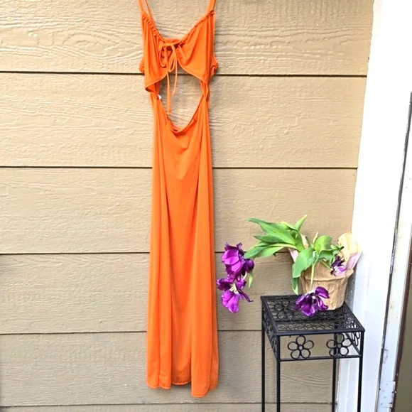 Parade silky mesh Golden Hour orange bare midriff maxi dress coverup s small - Picture 2 of 7